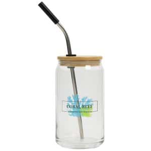 Custom 16 Oz. Full Color Can Glass With Bamboo Lid