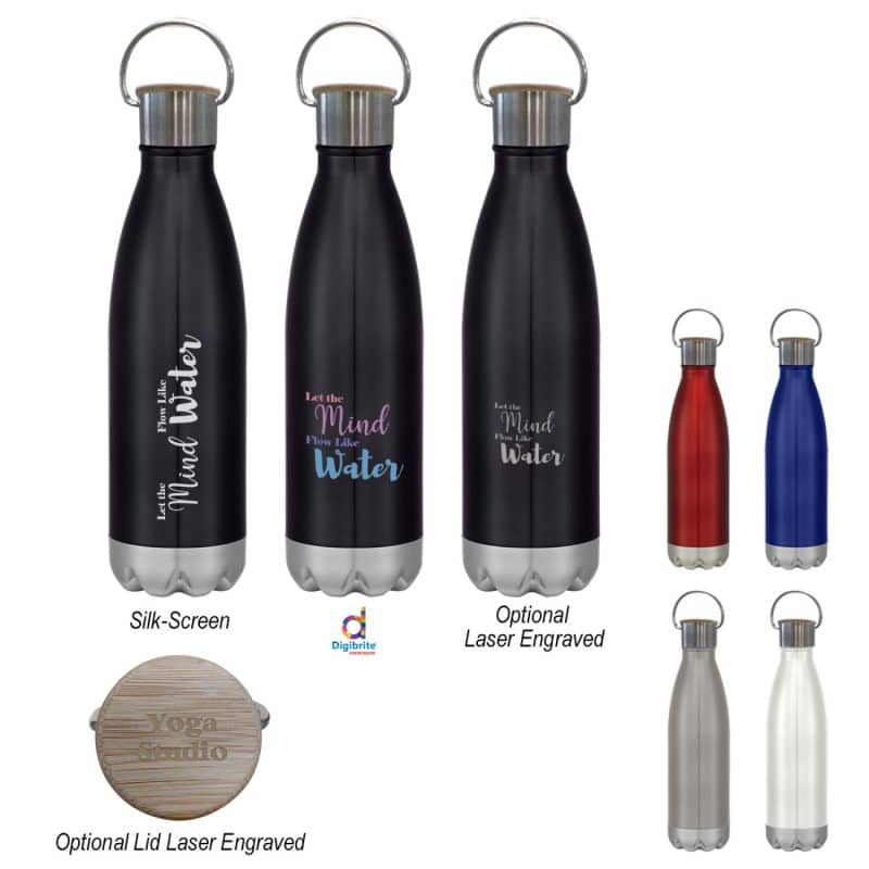 Custom 16 Oz. Swiggy Stainless Steel Bottle With Bamboo Lid