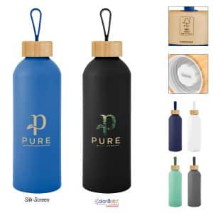 Custom 25 Oz. Blaire Recycled Aluminum Bottle With Bamboo Lid And Carry Handle