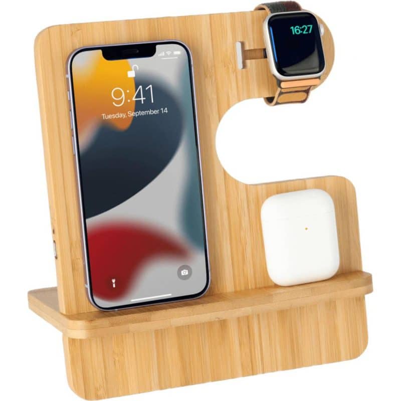 Custom 3in1 Bamboo Wireless Desk Stand (15W) (PEARSOLL) - 1