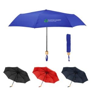 Custom 41" Arc Umbrella With 100% Rpet Canopy & Bamboo Handle