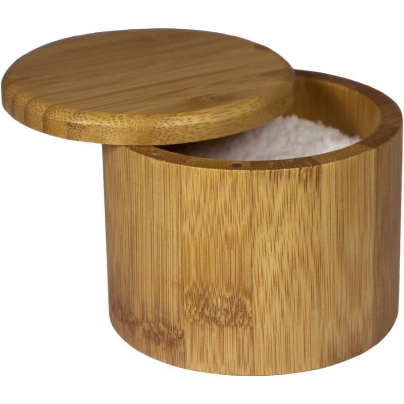 Custom 6 oz. Round Bamboo Salt Box with Lid - 2