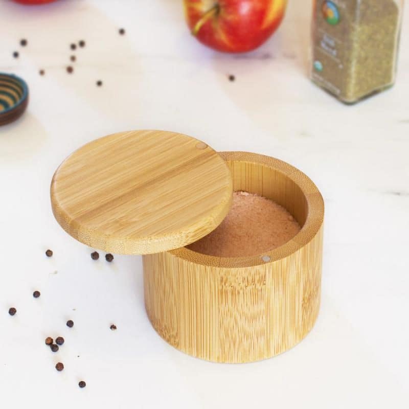 Custom 6 oz. Round Bamboo Salt Box with Lid - 4