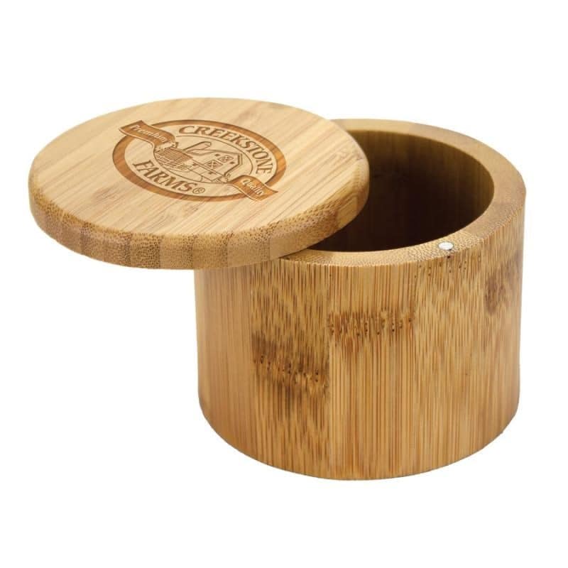 Custom 6 oz. Round Bamboo Salt Box with Lid