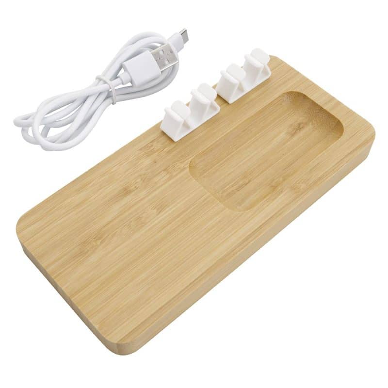 Custom Bamboo 10W Wireless Charging Pad with Cable Organizer - 4