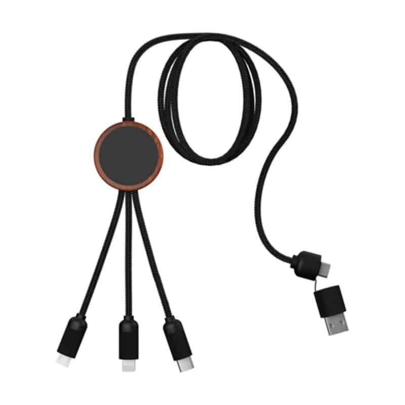 Custom Bamboo 5-in-1 Charging Cable with Light-Up Logo - 2