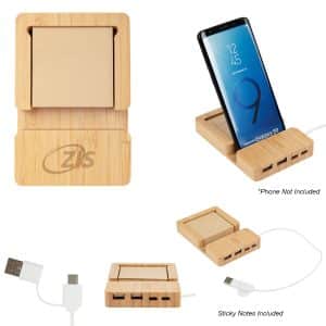 Custom Bamboo Multi-port Hub With Phone Holder & Sticky Notes