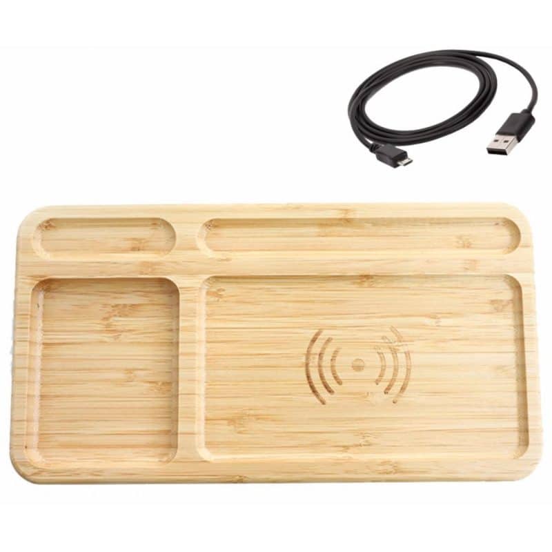 Custom Bamboo Qi-Wireless Desk Organizer Tray (10W) (BLACKFOOT) - 5