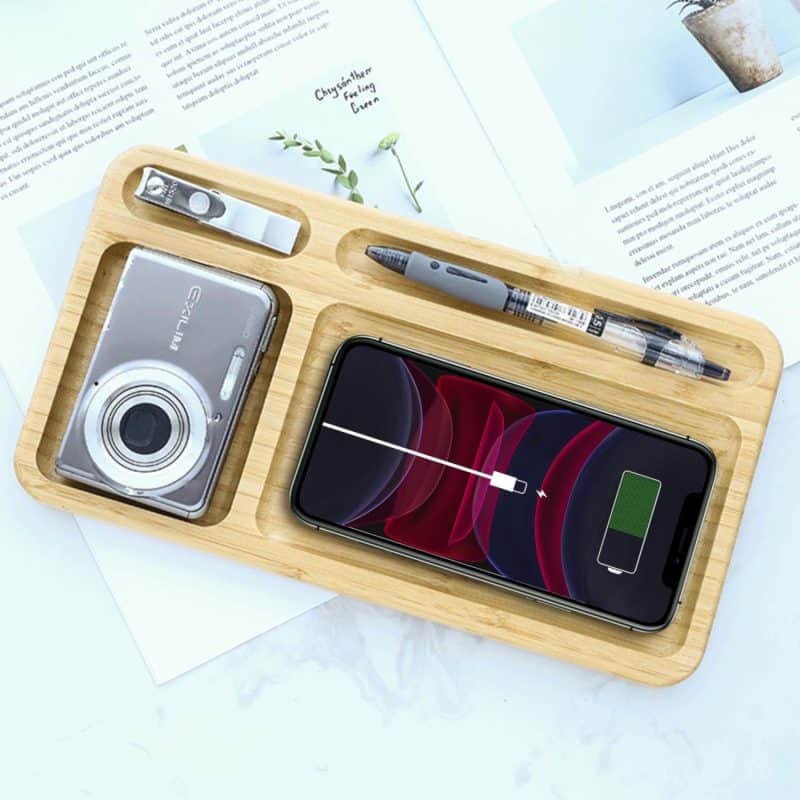 Custom Bamboo Qi-Wireless Desk Organizer Tray (10W) (BLACKFOOT) - 7
