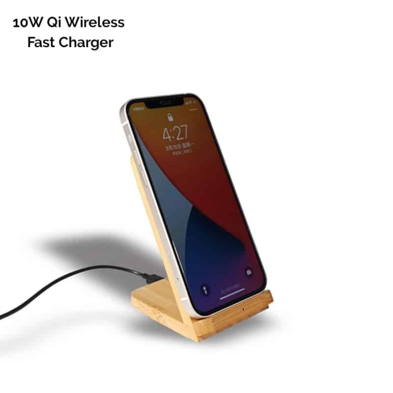 Custom Bamboo Qi-Wireless Phone Stand 10W Fast-Charge (BEND) - 2