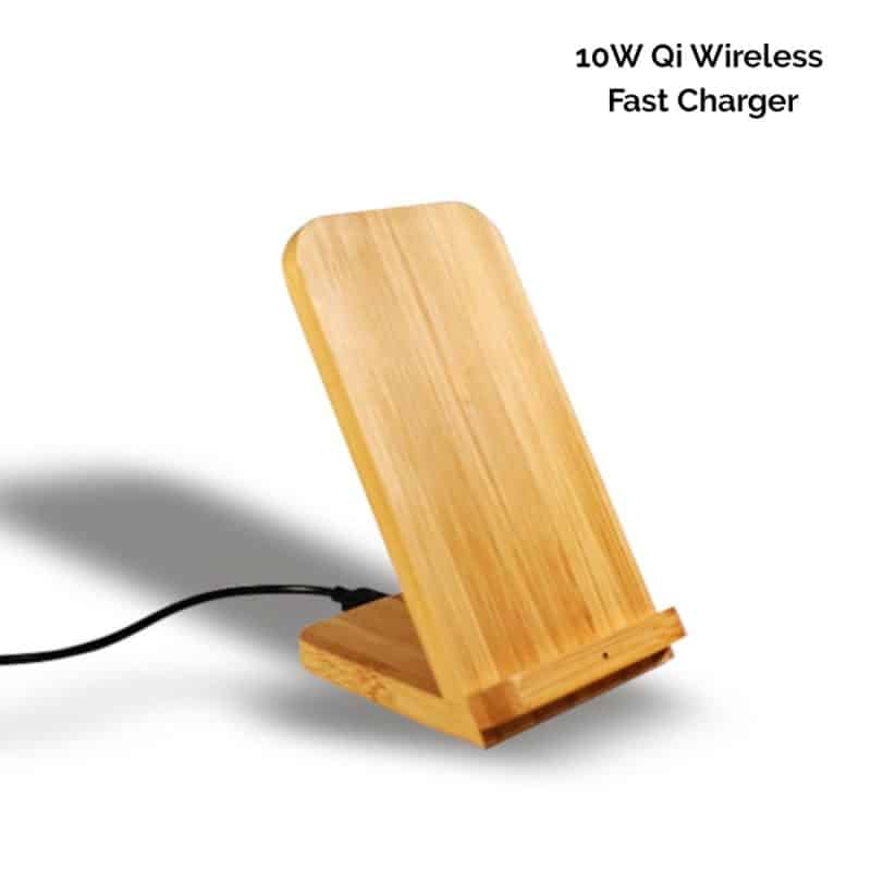 Custom Bamboo Qi-Wireless Phone Stand 10W Fast-Charge (BEND) - 4