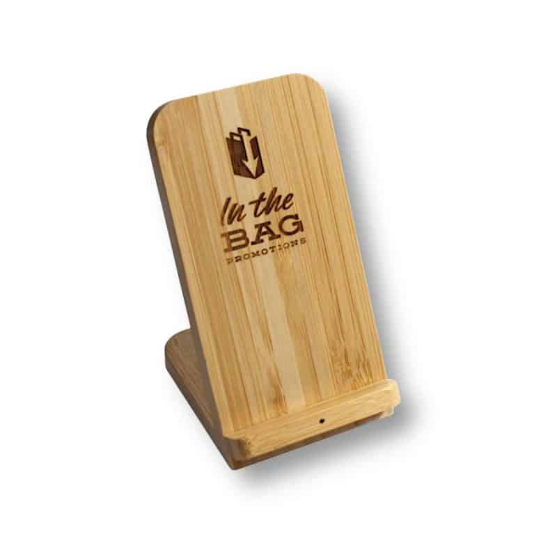 Custom Bamboo Qi-Wireless Phone Stand 10W Fast-Charge (BEND)