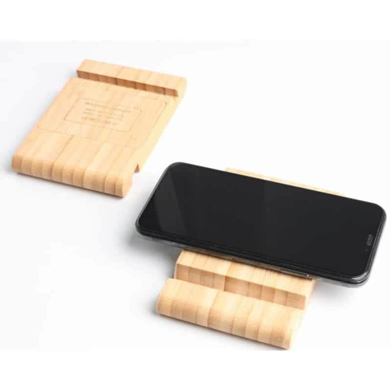 Custom Bamboo Qi-Wireless Pocket Phone Stand (10W) (BIGWOOD) - 2