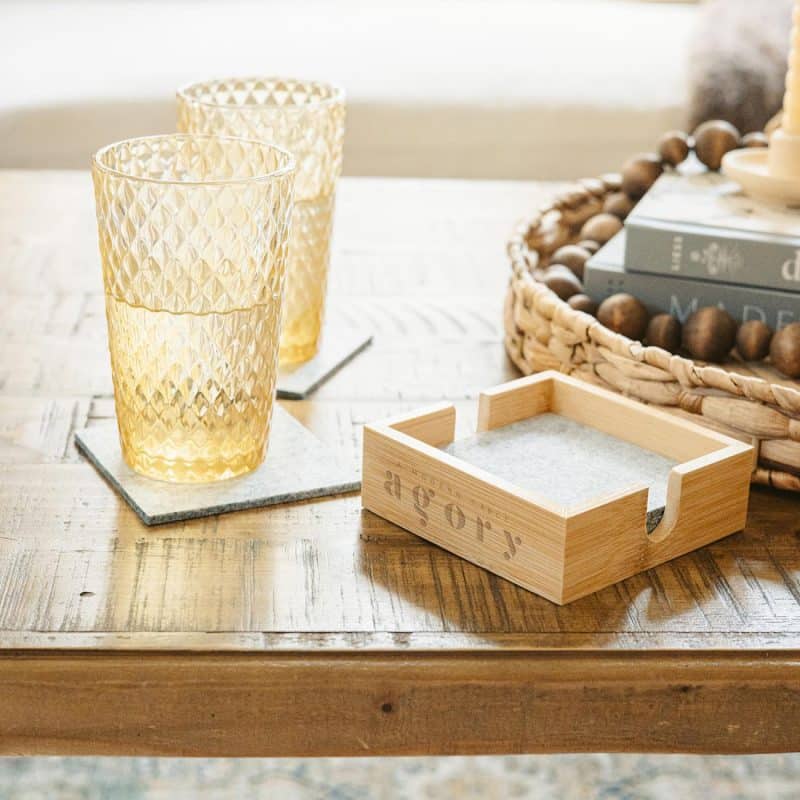 Custom Bamboo & Recycled Felt Coaster Set - 4