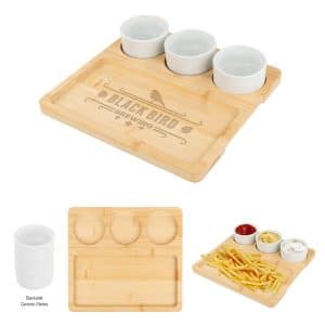 Custom Bamboo Serving Tray With Ceramic Bowls