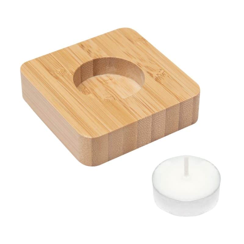 Custom Bamboo Tea Light Candle Holder With Candle - 2