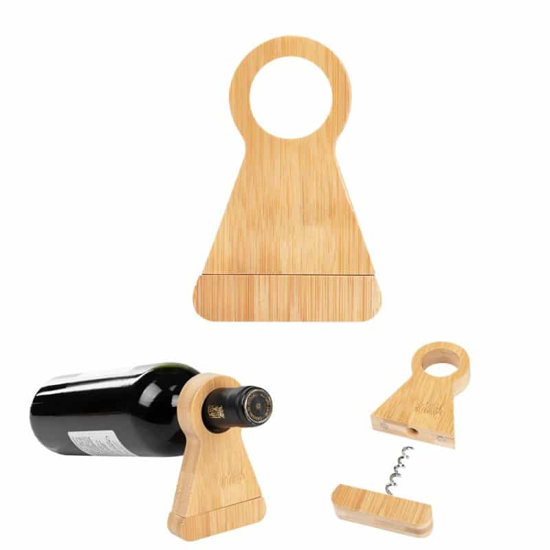 Custom Bamboo Wine Bottle Stand With Corkscrew - 1