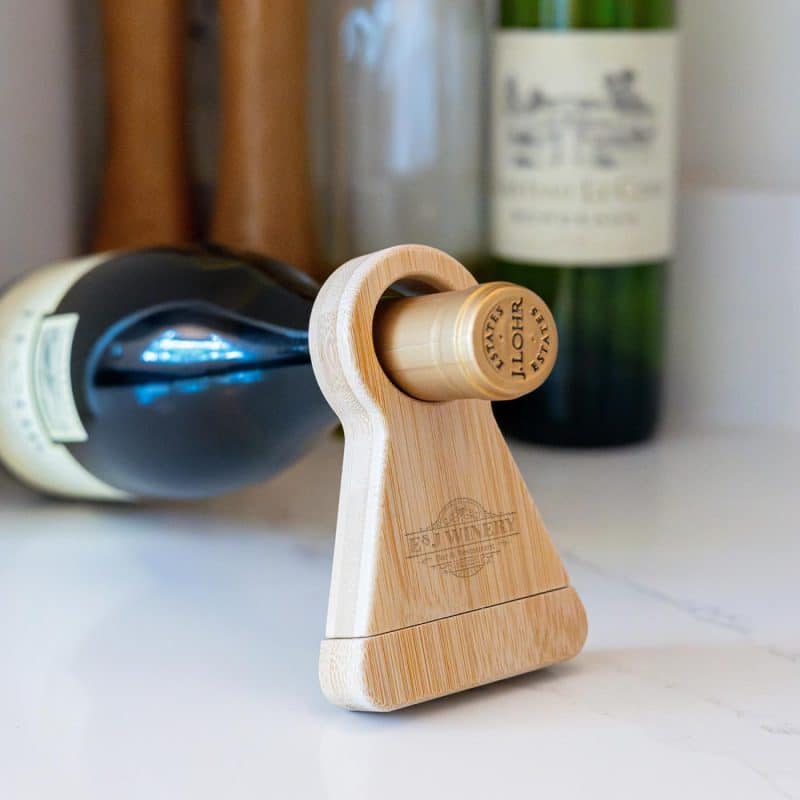 Custom Bamboo Wine Bottle Stand With Corkscrew - 3