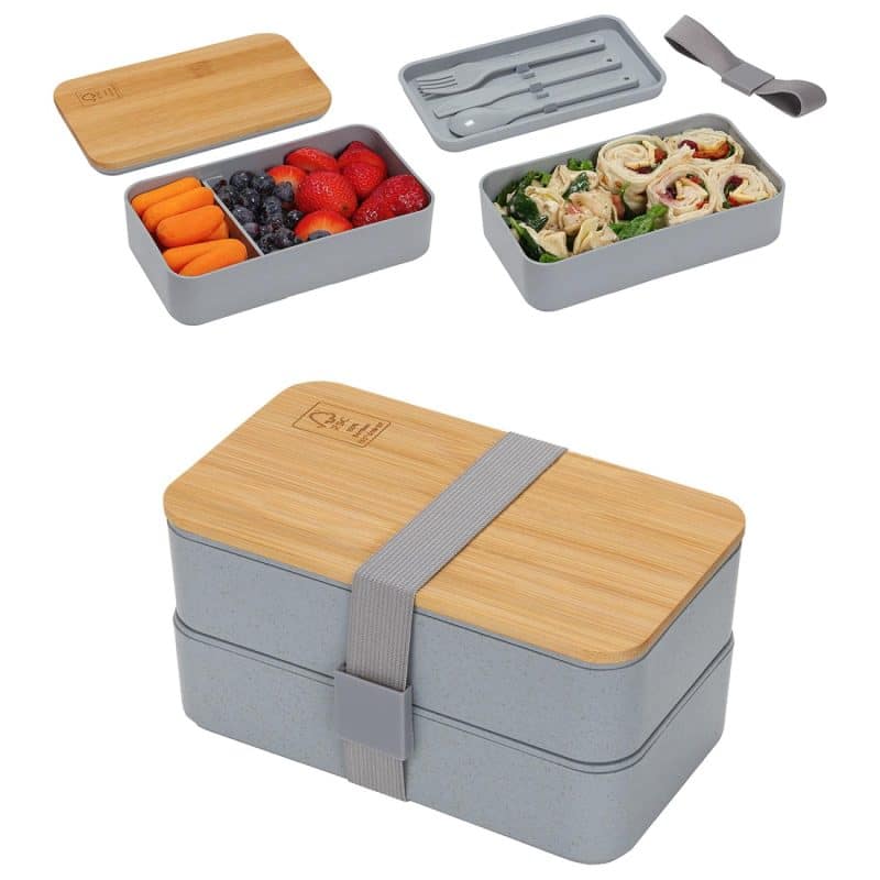 Custom Double Decker Lunch Box with FSC® Bamboo Lid & Utensils - 3
