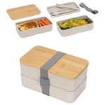 Custom Double Decker Lunch Box with FSC® Bamboo Lid & Utensils - 5