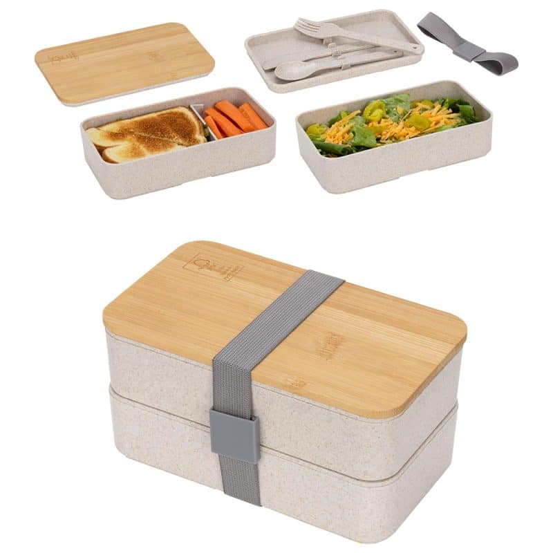 Custom Double Decker Lunch Box with FSC® Bamboo Lid & Utensils - 5