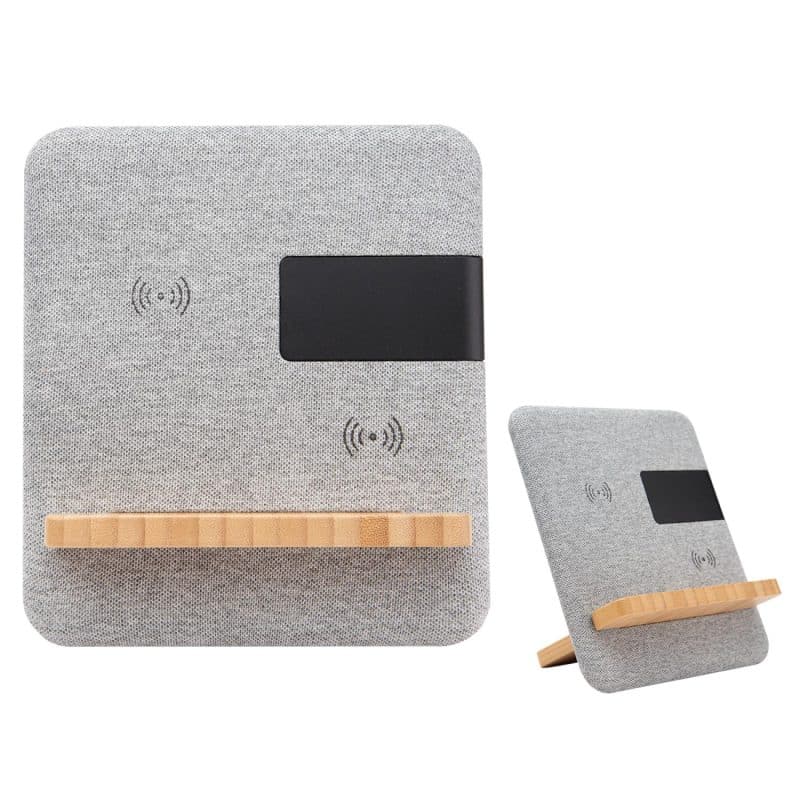 Custom Fabric & Bamboo Wireless Charger With Clock - 1