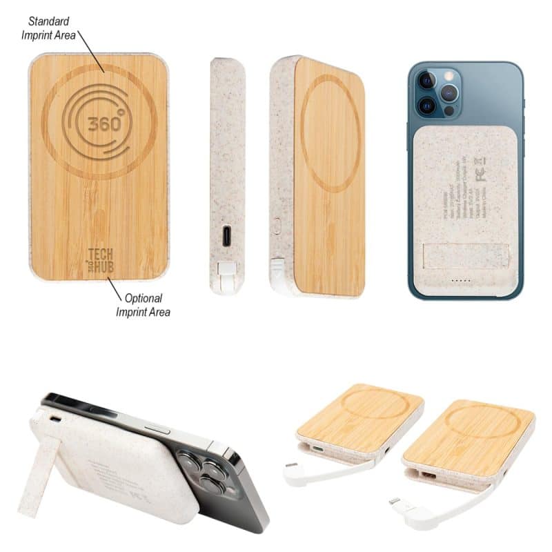 Custom Mag Max Bamboo Wireless Charger Power Bank