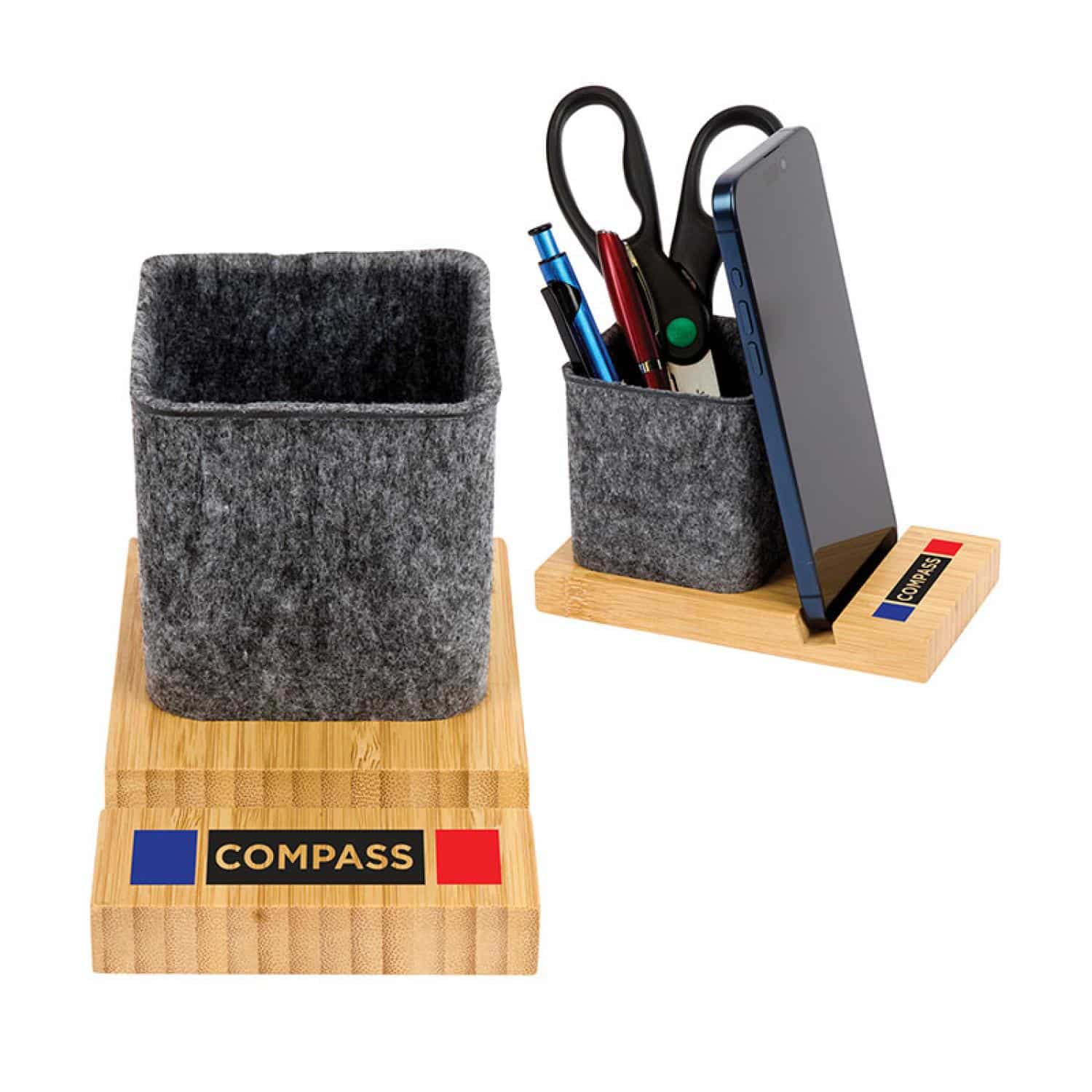 Custom Renton Recycled Felt and Bamboo Pen/Device/Card Holder