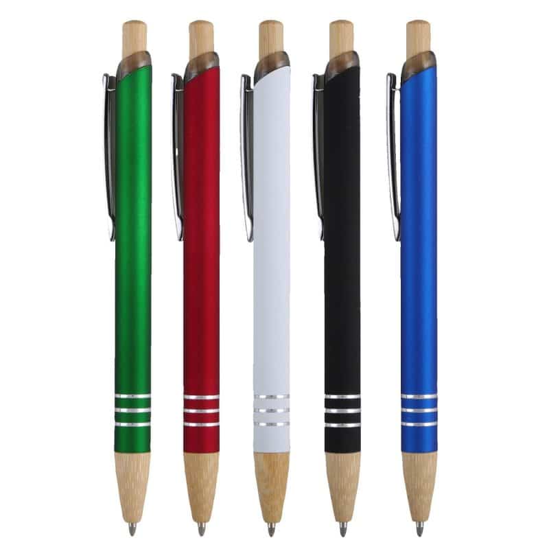 Custom Venosa Velvet-Touch Aluminum Pen w/Bamboo Accents - 1