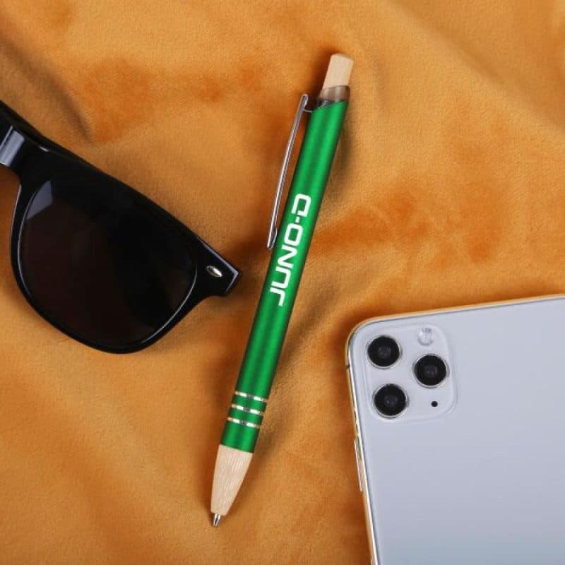 Custom Venosa Velvet-Touch Aluminum Pen w/Bamboo Accents - 7