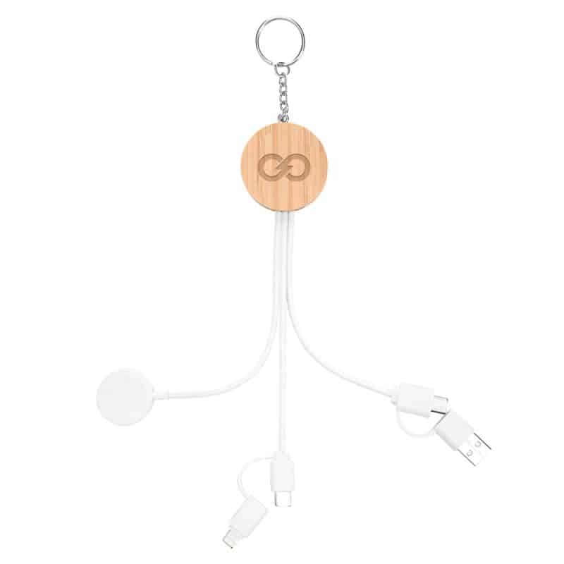 Custom 10w Bamboo Multi-charging Cables Keyring With Watch Dock - 3