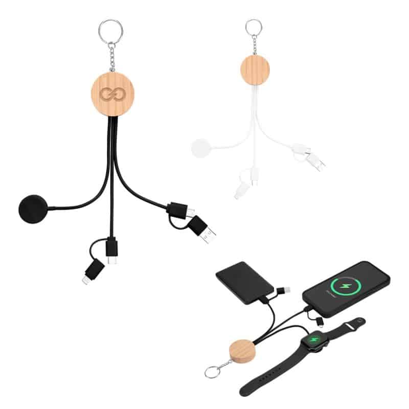 Custom 10w Bamboo Multi-charging Cables Keyring With Watch Dock