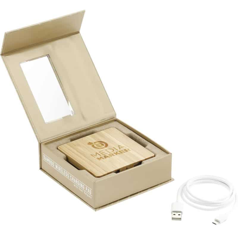 Custom FSC® 100% Bamboo Wireless Charging Pad with Dual Outputs - 2