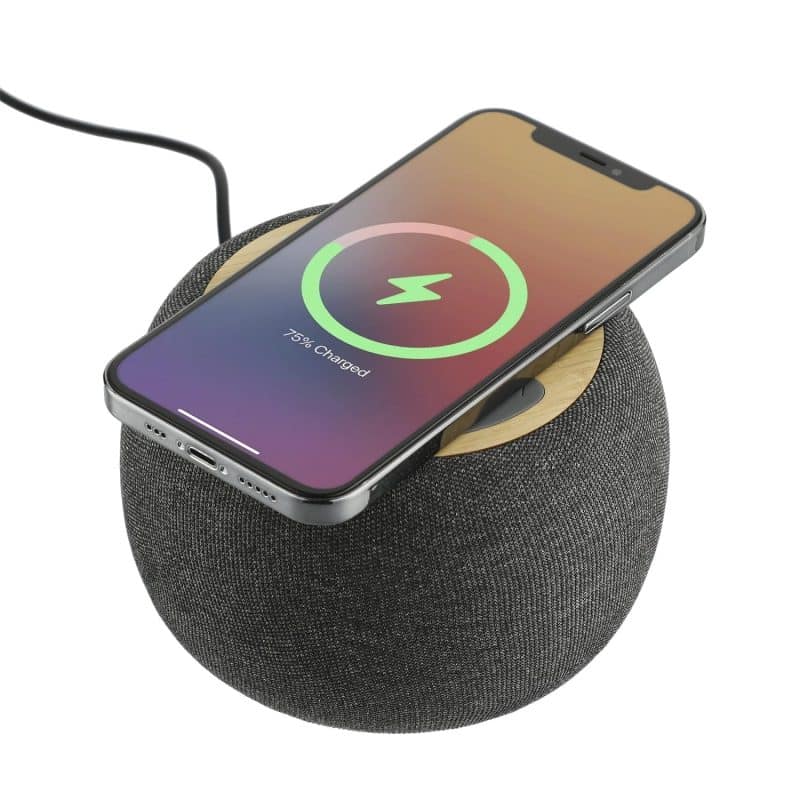 Custom Wireless Charging Garm Fabric & Bamboo Bluetooth Speaker - 3