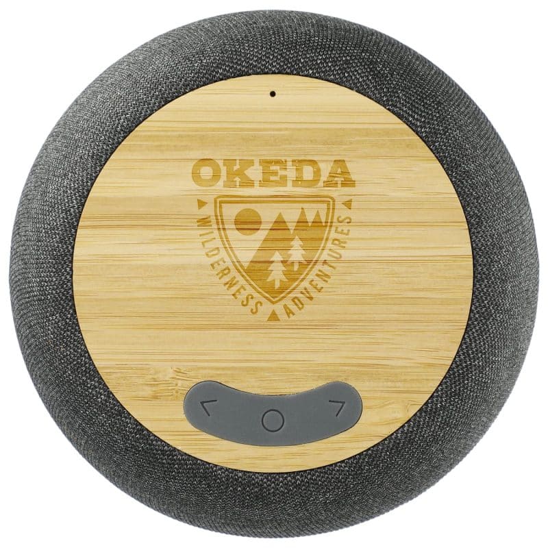 Custom Wireless Charging Garm Fabric & Bamboo Bluetooth Speaker - 7