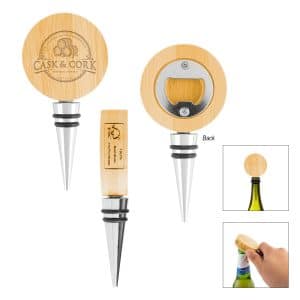 Custom Bamboo Wine Stopper With Bottle Opener
