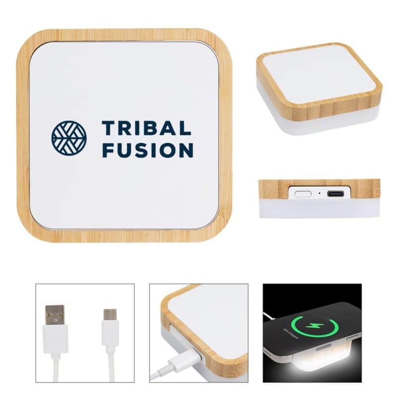 Custom Bamboo Wireless Charger Night Light - 2