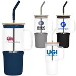 Custom 32 Oz. Glass Tumbler w/Handle and Straw