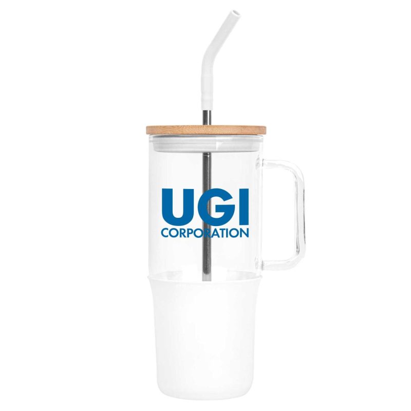 Custom 32 Oz. Glass Tumbler w/Handle and Straw - 2