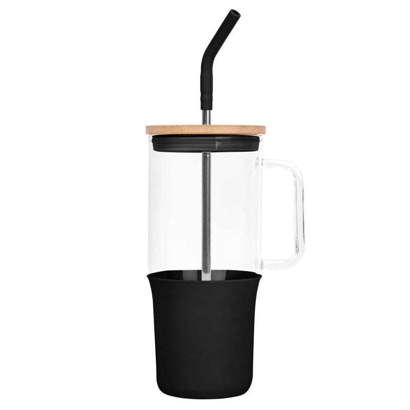 Custom 32 Oz. Glass Tumbler w/Handle and Straw - 4