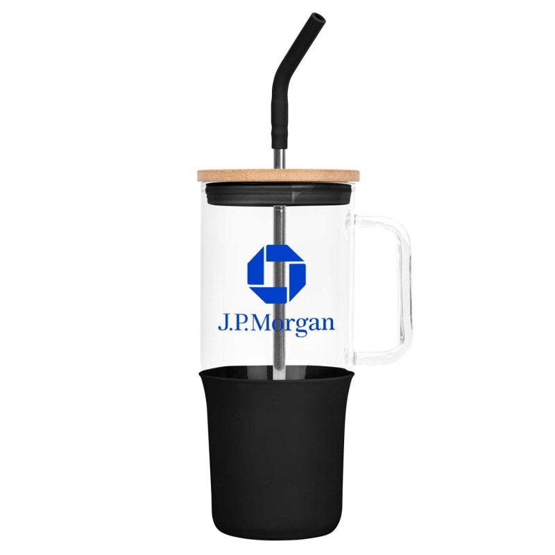 Custom 32 Oz. Glass Tumbler w/Handle and Straw - 5
