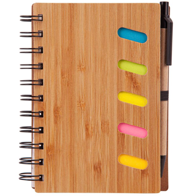 Custom Bamboo Front Cover Notebook w/Sticky Note and Pen - 1
