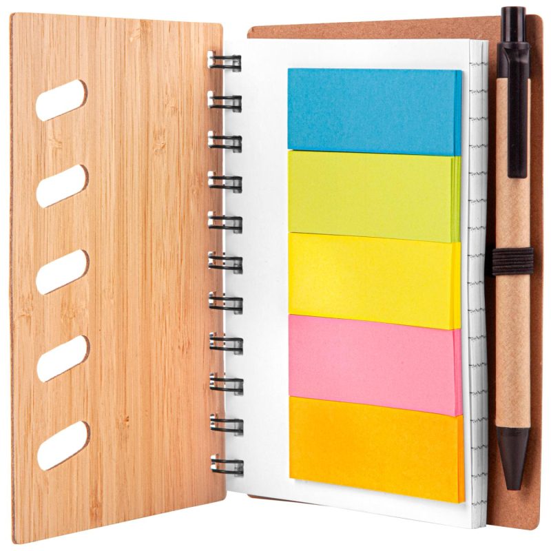 Custom Bamboo Front Cover Notebook w/Sticky Note and Pen - 2