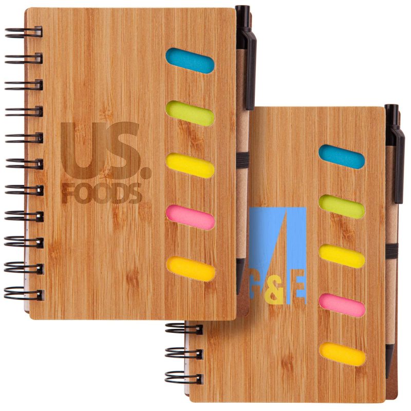 Custom Bamboo Front Cover Notebook w/Sticky Note and Pen