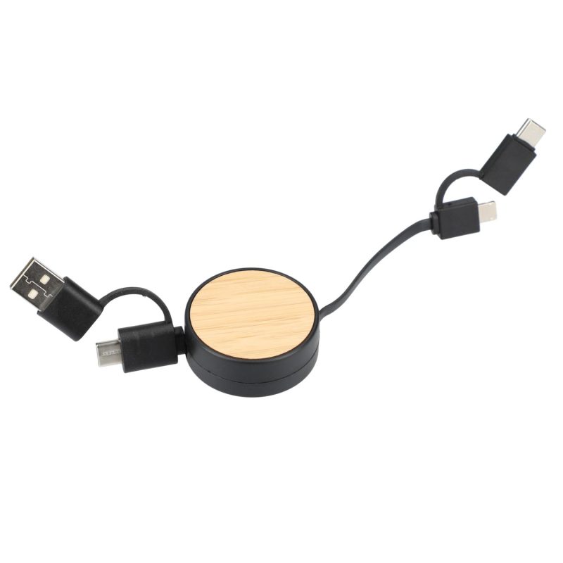 Custom FSC® 100% Bamboo Retractable 5-in-1 Charging Cable - 7