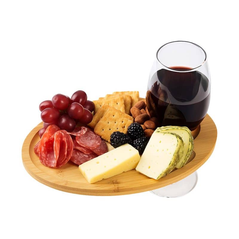Custom Wine & Dine Recessed Bamboo Tray With Wine Glass Holder - 3