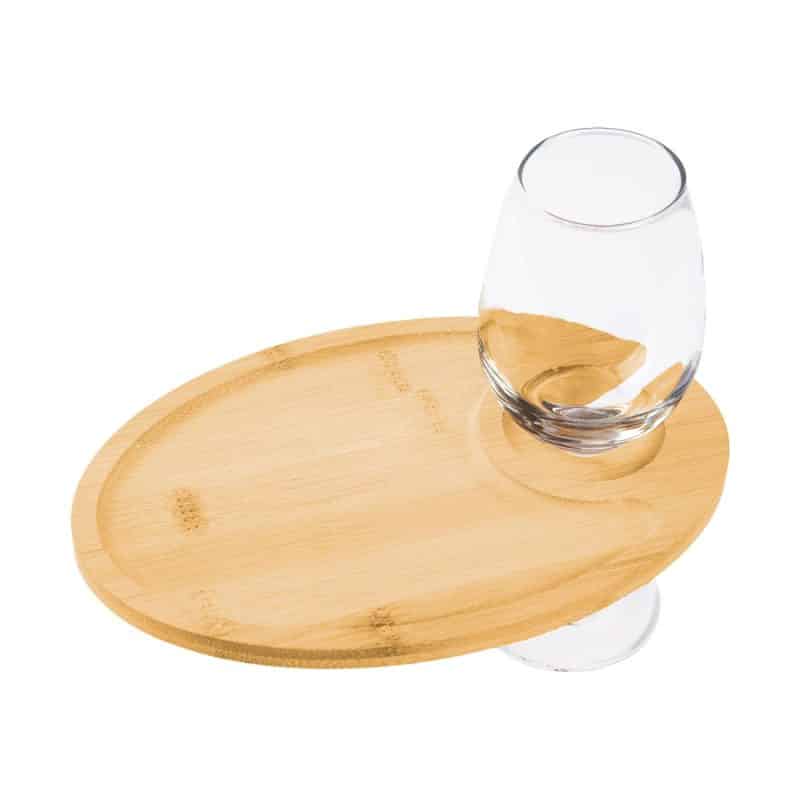 Custom Wine & Dine Recessed Bamboo Tray With Wine Glass Holder - 4