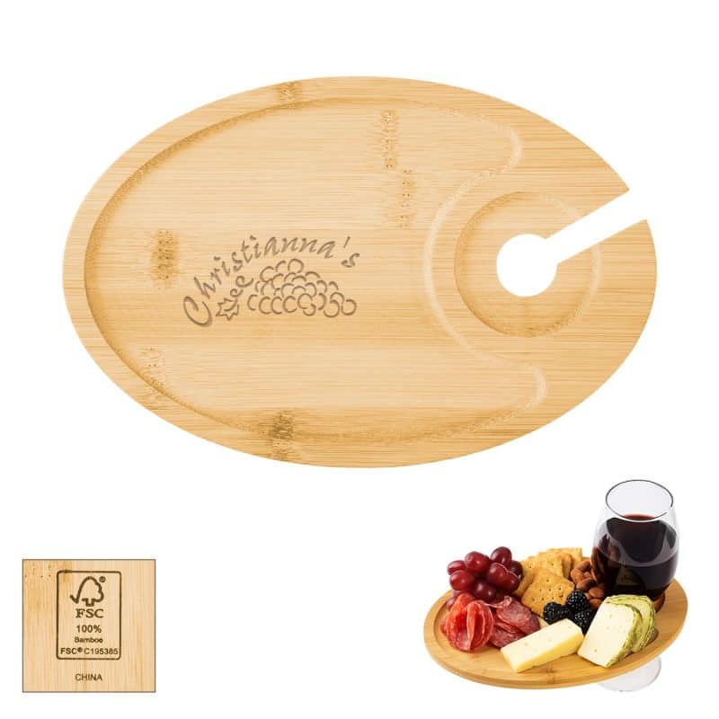 Custom Wine & Dine Recessed Bamboo Tray With Wine Glass Holder