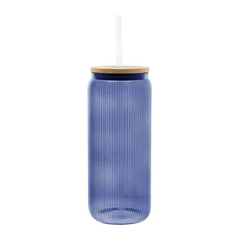 Custom 20 Oz. Ribbed Borosilicate Glass Can With Bamboo Lid - 3