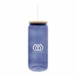 Custom 20 Oz. Ribbed Borosilicate Glass Can With Bamboo Lid - 4